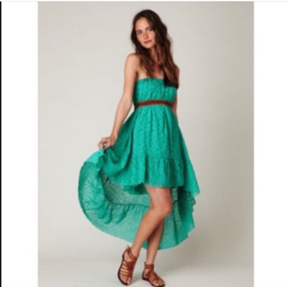 Free People Teal Green High-Low Silk Blend Dress Size Small